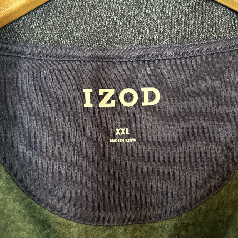 IZOD Quarter Zip Fleece Sweater In Green Gables Heather - Picture 4 of 6